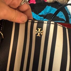 Tory Burch Black and Cream Striped Crossbody Bag